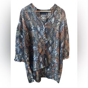 Karen by Simonsen Snakeskin Print Sheer Blouse | Boho Button Front Top